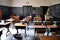 empty classroom, with vintage desks and chalkboards for a classic look
