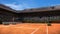 Empty clay tennis court with spectators 3d render