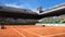 Empty clay tennis court with spectators 3d render