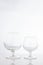 Empty clear short stem wine glasses