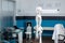 Empty clinical office having model of on human body skeleton