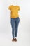 Empty clothes invisible sexy Woman wearing yellow t shirt and tight jeans with shoes posing