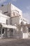 Empty cobbled streets, whitewashed buildings in Mykonos, Greece