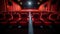 Empty comfortable red seats in cinema. movie. Generative Ai