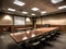 Empty conference room with large projector screen