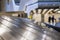 empty conveyor belt at the airport.blurred passengers in the background. travel concept