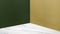 Empty corner dark green and mustard yellow concrete wall and wh