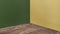 Empty corner green and yellow concrete wall and wooden floor per