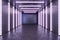 Empty corridor with a blank brick wall in the background, neon pink lights, concrete floor, urban showroom concept. Mock up