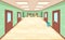 Empty corridor with closed and open doors. The interior of the school, college or university.