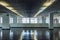 Empty corridor metallic ceiling with transparent windows