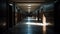 Empty corridor, modern architecture, vanishing point, illuminated futuristic door generated by AI