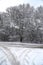 Empty country crossroad when the snow fallen rural environment