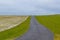 Empty countryside road running between green pastures