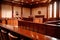 Empty courtroom, not in session during legal proceedings