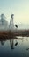 Empty Crane In Foggy Swamp: Cinematic Still Shot Inspired By Sergei Parajanov