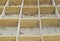 Empty crates on concrete floors, dry leaves Concrete formwork, wooden box, yellow wooden box,