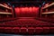 empty cruise ship theater with rows of red seats