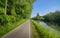 Empty cycling path along the Naviglio Pavese, canal which stretches for 30km from Pavia to Milan, Italy.