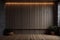 Empty dark brown plank wall room interior 3d render,decorated with hidden warm lighting.