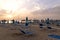 Empty deck chairs in early morning at Rivazzurra, Rimini Italy