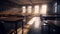 Empty defocused university classroom. Generative AI