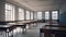 Empty defocused university classroom. Generative AI