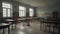 Empty defocused university classroom. Generative AI