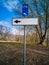 Empty directional sign in a springtime park