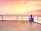 Empty dock, calm sea and sky background