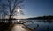 Empty docks in the port of Scharmuetzelsee, Brandenburg, Germany. Empty docks in winter under the clear sky at noon.