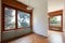 Empty double room interior with wooden floor in country house