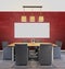 Empty double wooden library and luxury dining table