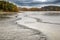 Empty and drained pond,catching fish.