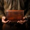 Empty echoes Vintage wallet, void, held in hands, portraying nostalgia and financial scarcity