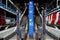 Empty escalator staircase in Zurich airport train station at night