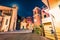 Empty eveninf scene of Manarola, second city of Cique Terre sequence of hill cities. Illuminated summer view of San Lorenzo Cathol