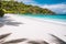 An empty exotic sandy beach Petite Anse on Mahe Island,Seychelles islands. Vacation at summer season