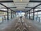 Empty ferry whraf dock at Circular quay in Sydney is quiet and empty with people during covid 19 lock down, people stay at home.