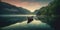 empty fisher boat floating on a calm surface of Lake