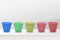 Empty flower pots of different colour and different prospective, isolated on white background, copy space.