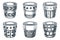 Empty flower pots set, isolated on white background. Vector hand drawn sketch illustration. Plants containers collection