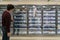 Empty freezer shelves at Publix featuring frozen food shortage including organic vegetables, pizza, and junk food during Covid-19