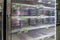 Empty freezer shelves at Publix featuring frozen food shortage including organic vegetables, pizza, and junk food during Covid-19