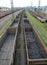 Empty freight cars stand on railway station Murmansk, Russia