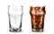 Empty and full glass with cola or ice coffee