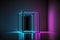 empty futuristic room illuminated by neon light installation - generative AI