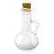 Empty glass bottle with cork stopper for water, wine or oil. Magic blank vessel for potions. Empty jar for milk, vinegar or juice