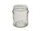 Empty glass jar, without a lid. Designed for food and food products, canned food and liquid beverages. Isolated on a white