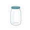 Empty glass jar vector illustration with lid. Cap close blank mason bottle. Simple flat cartoon background